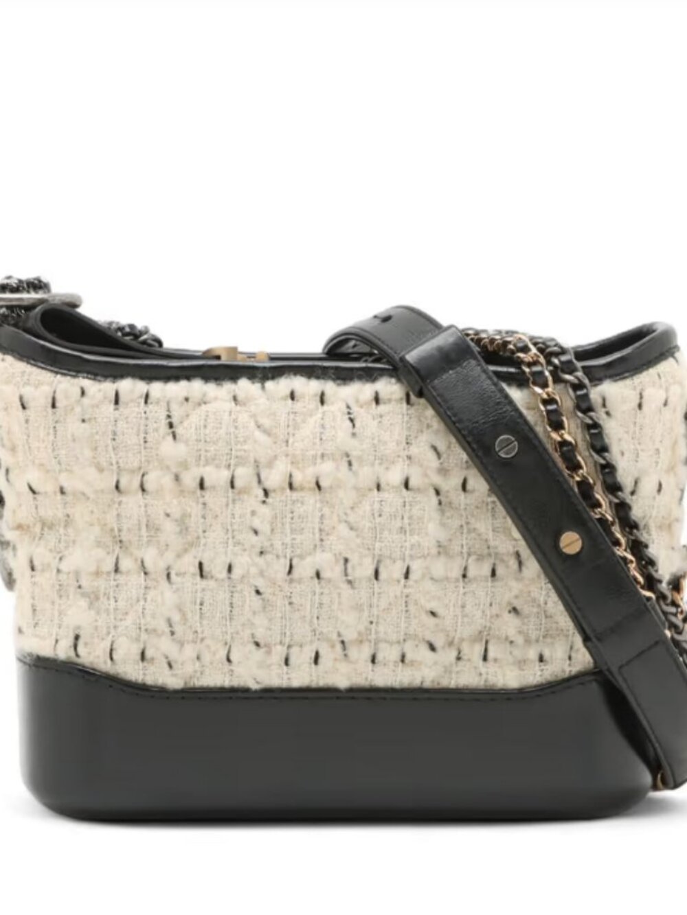 Chanel Matelasse Gabrielle Doo Tweed Leather Chain Shoulder Bag Black x White